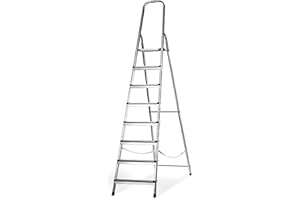 Amig - Escalier Pliant avec 8 marches - Fabriqué en Aluminium - Mesure des Petites marches : 28 cm x 8 cm - Mesure de la Grande Marche : 25 cm x 25 cm x 28 cm - Usage Domestique - 150 kg