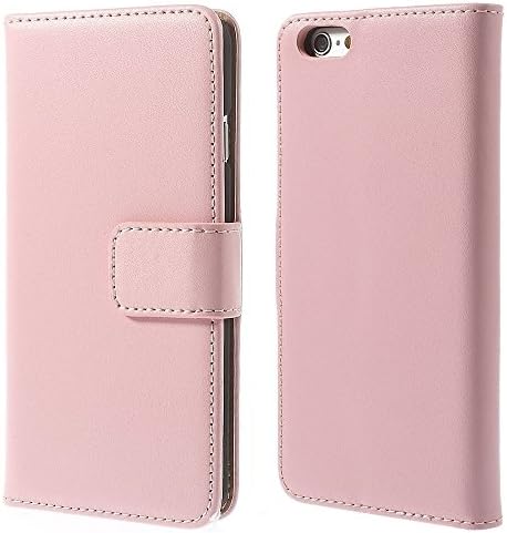 iPhone SE/5S/5 Genuine Leather Wallet Flip Case Pink with Tan Interior Slim Cover Holder+2 Retina Screen Protector (iPhone SE/5S/5, Pink)