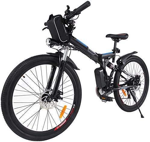 AMDirect Electric Mountain Bike, Super Lightweight Magnesium Alloy 6 Spokes Integrated Wheel, 36V 250W Lithium-Ion Battery (Black-2)