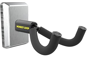 Monkey Loop Wall Prime Chrome - Support Guitare Mural Porte - Guitare Électrique ou Acoustique - Mur de porte-manteau pour Guitare avec Protection en Caoutchouc - Ouverture 55 mm - Couleur Argent
