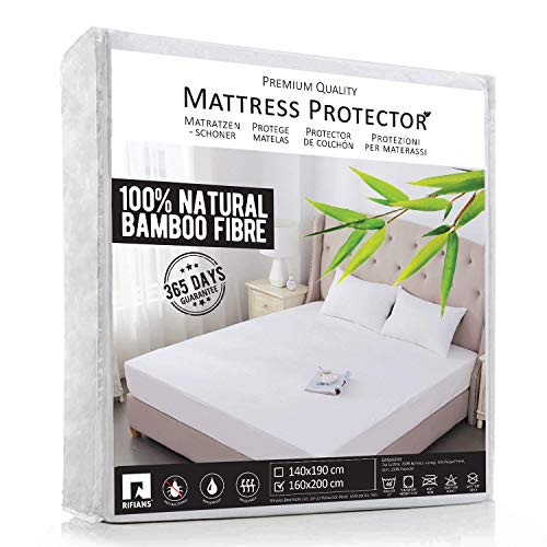 RIFIANS Protège Matelas 100% Fibre DE Bambou - Alèse 160 x 200 cm IMPERMÉABLE - Maintien Parfait - Drap Housse Confort Ultra-Doux - Garantie 5 Ans - Protection OPTIMALE - Anti-Acarien, Antibactérien