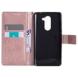 Honor 6X Hülle,Huawei Honor 6X Leder Sonnenblumen Hülle,Honor 6X Lanyard Wallet Schutzhülle,BONROY® Retro geprägte Sonnenblumen Muster PU Leder Flip Hülle Wallet Case Tasche Cover Handytasche Schutzhülle Lederhülle Handyhülle in Book Style Stand Case mit Kredit Kartenschlitz für Huawei Honor 6X-Rose Gold - 
