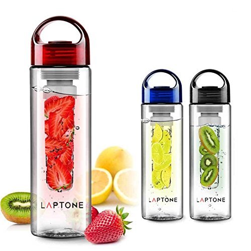 Laptone FILL AND GO - Botella infusor -  Capacidad 0.8L, con el grupo de infusión de frutas, jugo, color negro. Libre de BPA.