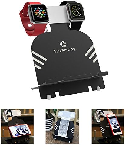 ATOPMORE 2 in 1 Apple iWatch Dual Head Charging Stand, Desktop Cell Phone Stand, Tablet Holder, Aluminum Charging Dock Station, and Cord Management for all Smartphone Tablet, iWatch (38mm 42mm) (Black)