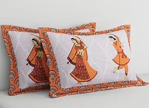 Urban Magic Traditional Printed Pillows Cover (Pack of 2, 66 cm*44 cm, Orange)