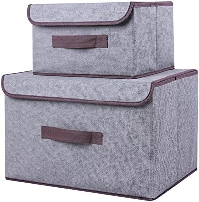 Cotton &amp; Liene Foldable Storage 2 Size Set Dust-Proof Storage Box With Lid To Store Clothes, Socks, Toys, Snacks, Sundries, Books Grey