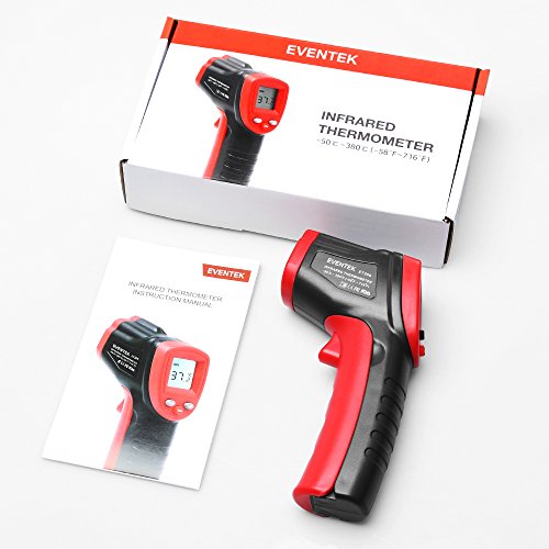 Laser Infrarot Thermometer, Eventek Pyrometer Temperaturmessgerät -50 bis +380°C, Berührungslos Thermometer Digital LCD Beleuchtung, schwarz/rot - 7