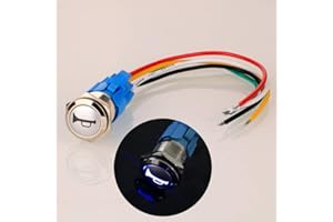 Gebildet 12V-24V/5A 16mm Précâblé Momentané Klaxon Bouton Poussoir Etanche Métal De Bouton avec Bleu LED