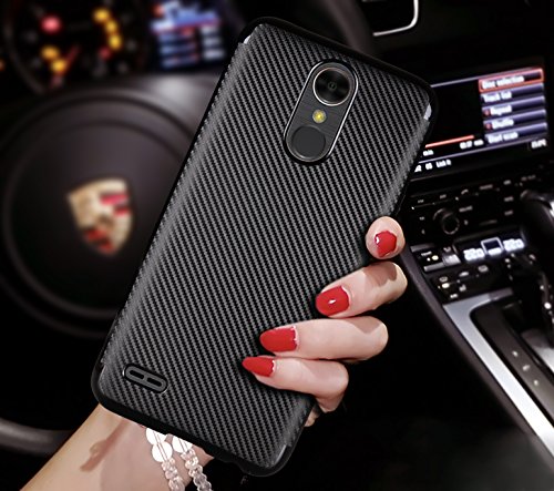 LG K10 2017 Funda  Voguecase TPU protectora  Fibra de carbon-dorado  Silicona Funda Tapa Case Cover con Absorcion de Impactos y Anti-Aranazos Espalda Movil Celular Carcasa  Gratis aguja de la pantalla stylus universales