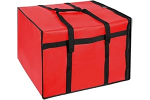 Zilimontt Grand sac isotherme pour livraison de pizza - Grande capacité - Tissu non tissé imperméable pour le transport - Garde les aliments chauds ou froids - Rouge - 50 x 50 x 35,5 cm