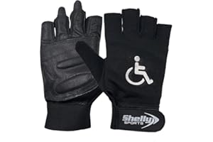 SHELLY SPORTS Shelly - Guanti per sedia a rotelle, in vera pelle, con palmo imbottito, traspiranti, senza dita, con impugnatura antiscivolo, leggeri