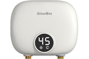 Briwellna Scaldabagno elettrico istantaneo senza serbatoio, 5,5 kW 220 V, scaldabagno istantaneo con display digitale, per cucina, bagno, lavandino, bancone sotto/sopra, casa, interno (crema)