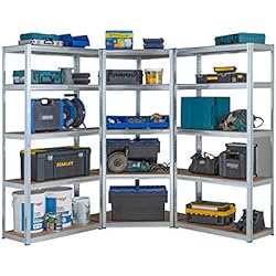 Heavy Duty galvanisé Garage étagère de coin kit, 1 Unité de coin 1800 mm x 900 mm x 400 mm et 2 étagères 1800 mm H x 900 mm L x 400 mm D de stockage haute capacité de 2625 kg