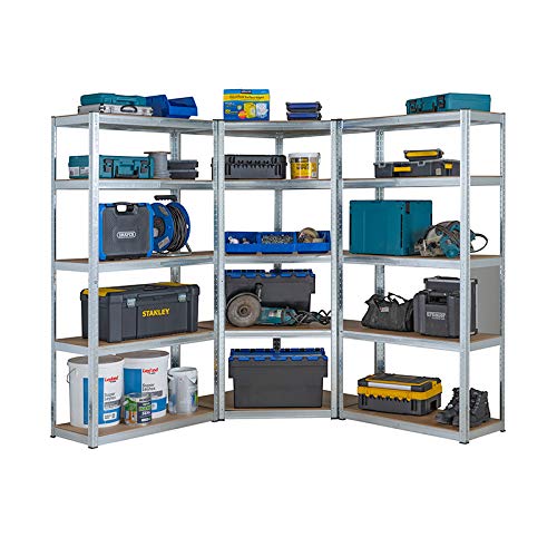 Heavy Duty galvanisé Garage étagère de coin kit, 1 Unité de coin 1800 mm x 900 mm x 400 mm et 2 étagères 1800 mm H x 900 mm L x 400 mm D de stockage haute capacité de 2625 kg