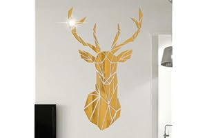 Luming 3D Spiegel Hirsch Wandtattoos Wandbilder Dreidimensionale Wandaufkleber Aufkleber DIY Deko Wandtattoo Wohnzimmer Schlafzimmer Tv Sofa Hintergrund Wandkunst Wandsticker (XXL, Golden)