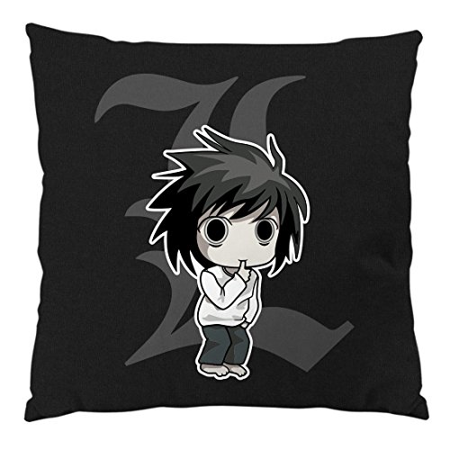 style3 L Death Note Kissen mit Füllung 28 x 28 cm Baumwollbezug Notizbuch Anime Manga Yagami, Farbe:Schwarz