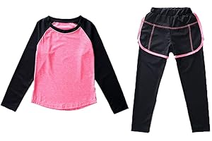 Echinodon Mädchen Sport-Set 2tlg Schnelltrockend Langarmshirt + Hose mit Shorts Trainingsanzug für Jogging Fussball Yoga