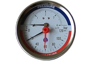 PLUMBING4HOME 80mm 4 BAR Rear Entry 120C Temperature Pressure Gauge 1/2" BSP Thermomanometer