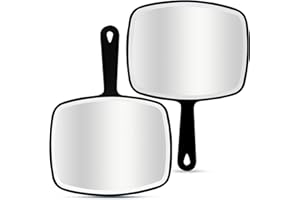 DVHOK 2Pcs Handheld Mirror, Portable Hand Mirror with Hanging Hole in Handle, Black 19 x 26 cm