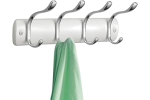 mDesign – Perchero metálico de pared – Colgador de pared con 8 ganchos – Perchero para colgar ropa, accesorios y toallas fabricado con acero – Color: blanco perla y plateado