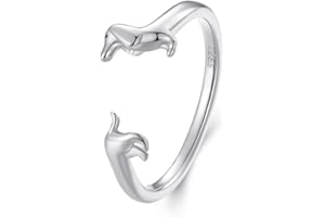 Qings Cane Bassotto Anello in argento 925 per Donne Carino Cane Animale Domestico Aperto Regolabile Anello da dito Regali di Compleanno per gli Amanti degli Animali