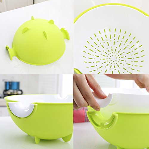EJBOTH Doppelt Schicht Seiher Drainierender Kunststoff, [2pcs ablässt Korb + 1pc Schäler] Multifunktionales Waschen Schüssel Household Drain Basket Strainer Sieb Hohl Ausführung Colander Becken Für Waschen Obst & Gemüse [Rosa] - 5