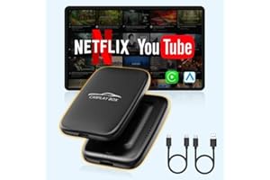 QUANLEX Wireless Carplay Adapter and Android Auto Wireless Support Netflix/YouTube/TF Card,Carplay Wireless Adapter with USBA-C and USBC-C Cables for iPhone Android