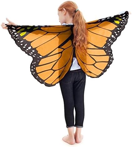 Boys Girls Shawl Sonnena Beautiful Soft Fabric Butterfly Wings Wrap Shawl Fairy Ladies Girls Nymph Pixie Costume Dresses Capes Stoles Coat Accessory (118*48CM, Orange)