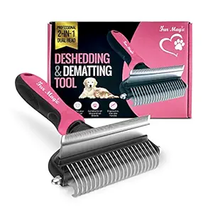 Fur Magic Deshedding and Dematting Tool, 2 Sided Pet Grooming Brush for Deshedding, Mats and Tangles Removing for Dogs and Cats with Long, Medium and Short Hair, Pink