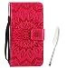 Produktbild iPhone 8 4,7" Schutzhülle Hülle, Edaroo PU Leder Handyhülle Einfarbig Mandala Blume Sonnenblumen Prägun Muster Flipcase Magnetverschluss Kippständer Brieftasche Schutzhülle Bookstyle Handycover Dünne Klapphülle Tasche Ledertasche Für iPhone 8 4,7 zoll / iPhone 7 4,7 zoll 2017 Freigegeben - Rot