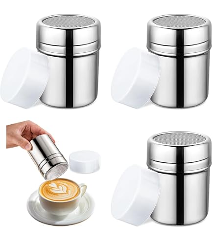 Spargitore Per Zucchero A Velo In Acciaio Inox, 2 Pezzi Con Coperchio – Setaccio Fine Per Cacao, Farina, Sale E Spezie, Per Cucina E Cappuccino