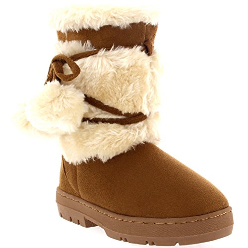 Holly Niños Niñas Pom Pom Borde de Piel Mitad de La Pantorrilla Invierno Bota - LTA33 - AEA0453