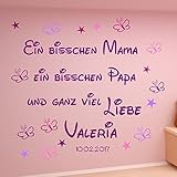 WANDTATTOO AA109 Wandaufkleber Ein bisschen Mama ein bisschen Papa und ganz viel LIEBE personalisiert Wunschnamen Geschenk zur Geburt Taufe Baby Farbmix Lila,Pink,Flieder,Rosa