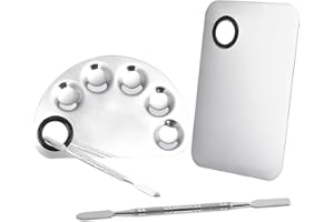 VFFNFF 2 Set Tavolozza Trucco in Acciaio Inox Professionale Tavolozza di Miscelazione del Trucco con Spatola Rettangolo Semicerchio Tavolozza Trucco Palette per Rossetto Smalto Correttore Pigmento