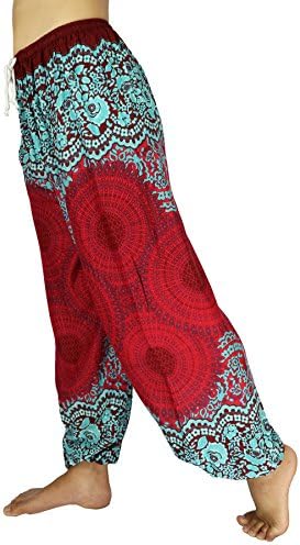 Rosina's Women Genie Harem Fisherman Trousers Pants With Sting (C1 Red)