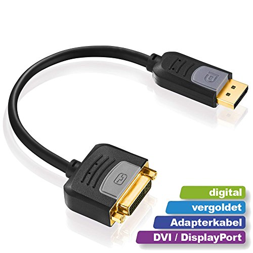deleyCON DisplayPort zu DVI Adapter – FullHD / 1080p / 3D / HDCP / EDID – DP Stecker auf DVI Buchse – vergoldet – für Apple Mac / PC / Notebook / Monitor / Beamer / Grafikkarte - 2