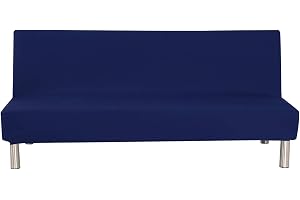 Aisaving Enfärgad armlöst bäddsoffa överdrag polyester spandex stretch futon överdrag skydd 3-sits elastisk helt vikbart soff