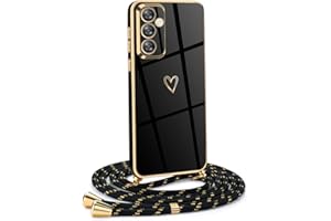 Mkej Funda para Samsung Galaxy S23 FE con Cuerda, TPU Suave Silicona diseño de corazón con Chapado en Oro de Lujo, Funda Samsung Galaxy S23 FE Cuerda para Mujeres y niñas
