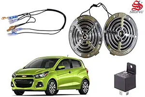 SHOP4U Supersonic Silver Grill Horn for Chevrolet Spark (Free Relay and Wire, Set of 2, Chrome)