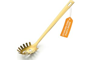 Cucchiaio per spaghetti in oro, server per pasta ReaNea, cucchiaio per pasta in acciaio inossidabile con denti, forchetta per pasta in metallo, Accessori da cucina in oro Utensili