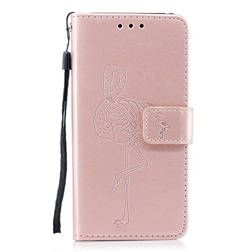 Galaxy A5 2018 Case,Samsung Galaxy A5 2018 Flip Case,BONROY® Pretty Creative Flamingo Painted Design Premium Soft PU Leather Notebook Wallet Case with [Kickstand] Stand Function Card Holder and ID Slot Slim Flip Protective Skin Cover for Samsung Galaxy A5 2018 - Rose Gold