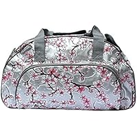 IKURI Weekender - Wasserdicht Badetasche Für Frauen Sporttasche Schwimmtasche Umhängetasche Kliniktasche Reisetasche aus Wachstuch Retrolook - Design Hanami Silber