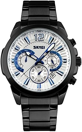 Men's Quartz Watch Dual Time Analog Military Sport Stainless Steel Watch Waterproof 50M 164FT Water Resistant Independence Small Dial Calendar Date Window Business Watch