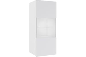 ‎MIRJAN24 Hängevitrine Calabrini BR05, Grifflose Öffnen, Farbauswahl, Stauraumvitrine Vitrinenschrank, Hochschrank, Wohnzimmer Highboard, Schrank, Vitrine (Weiß/Weiß Hochglanz, mit weißer LED Beleuchtung)