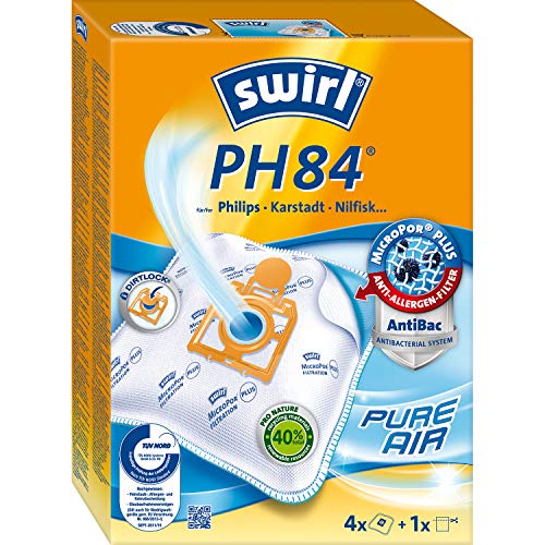 Swirl PH 84 MicroPor Plus Staubsaugerbeutel für Philips, Karstadt, Nilfisk Staubsauger, Anti-Allergen-Filter, 4 Stück inkl. Filter
