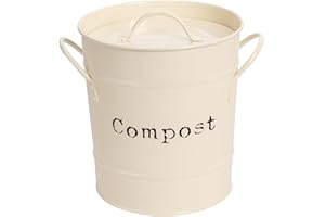 Harbour Housewares El compost Industrial Papelera - Estilo de cocina de acero de almacenamiento del cubo de la vendimia - extraíble interior - Crema