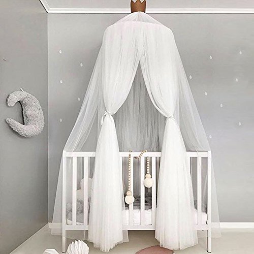 Pueri Mosquiteras para Cama Mosquitera para Cuna de Bebés Infantil Habitación de Juego con Encaje para Niños Niñas Cortina con Cúpula Redonda