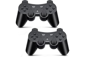 CHENGDAO Controlador inalámbrico PS3 Gamepad Double Shock de alto rendimiento para Playstation 3 con cable de carga (2 paquetes, negro)