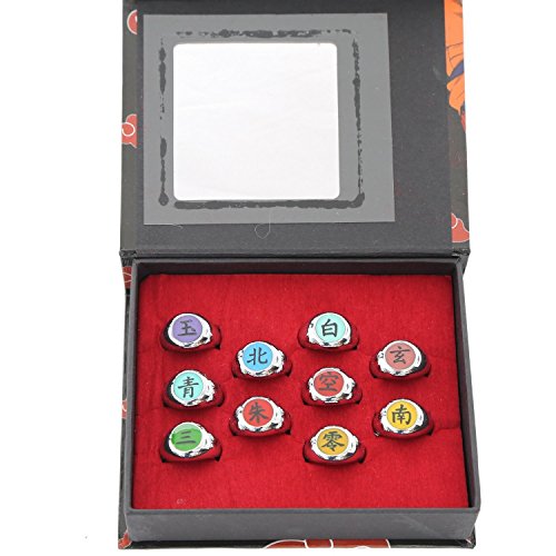 VVDF 10 x Pezzi Naruto Black Akatsuki Ring Set Sasori Itachi Hidan Deidara