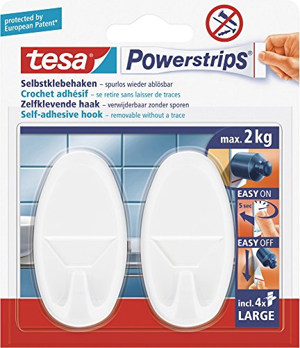 Preisvergleich Produktbild Tesa Powerstrips- Haken, Weiss Oval, Set: 2 Haken, 4 Strips